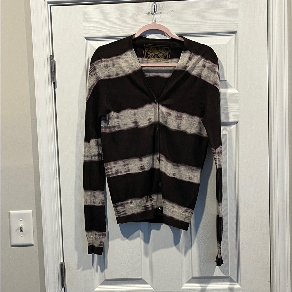 SAMANTHA SUNG Tie-Dye  Cashmere, Silk Artsy Luxury Brown and Gray Cardigan‎
